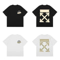 Off-White Beige Warning Tape Arrow Cross Print Short Sleeve T-Shirt